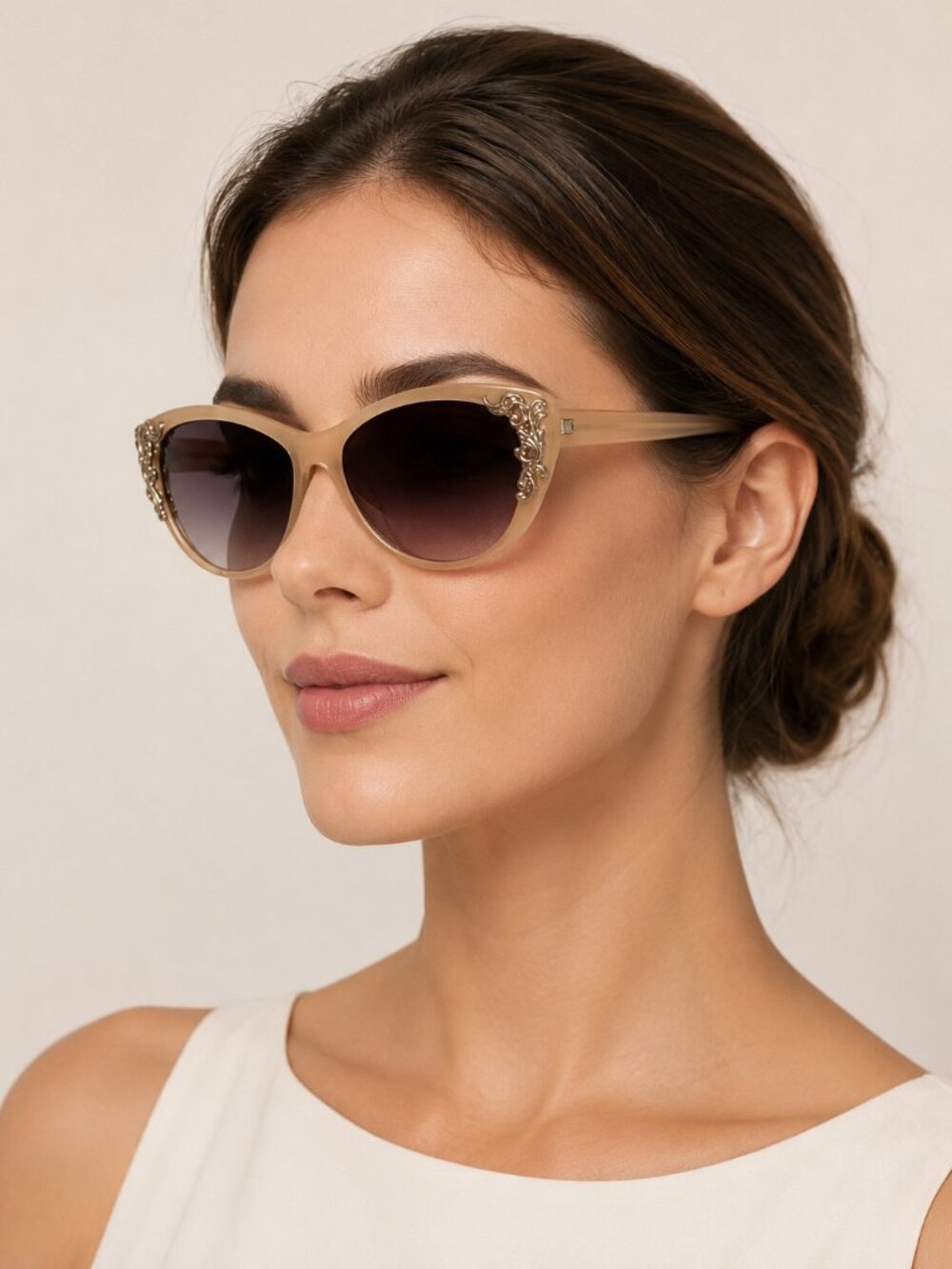 H&M Pair Plastic Sunglasses Beige 3D Applique on Frame VTG